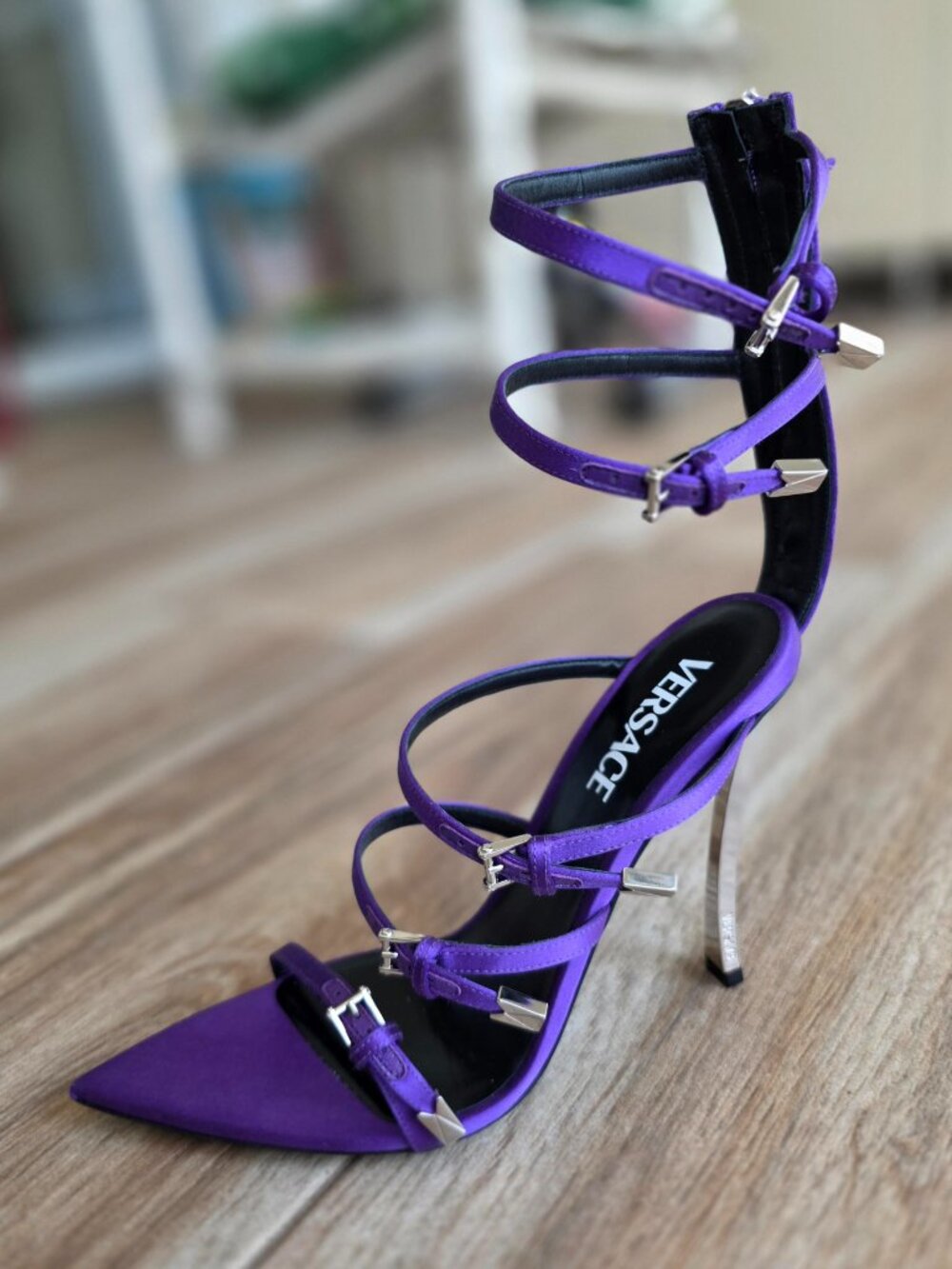 Versace PIn-Point Leather Sandal Strappy Heels Eur. 38 New Retails $1575